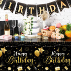 Tudomro 3 Pcs Happy Birthday Tablecloths – Black & Gold Disposable Table Covers 54 x 108 in