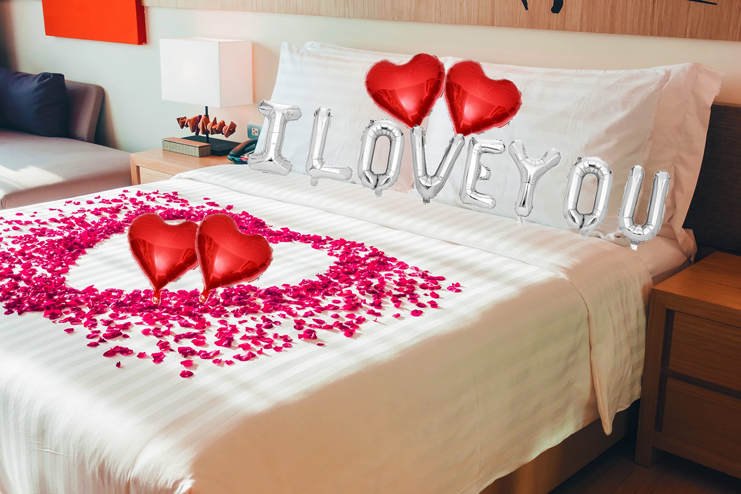 TUEPULL I Love You Foil Balloons Banner – Wall Letters & Heart Balloons for Birthday, Anniversary & Valentine's Day