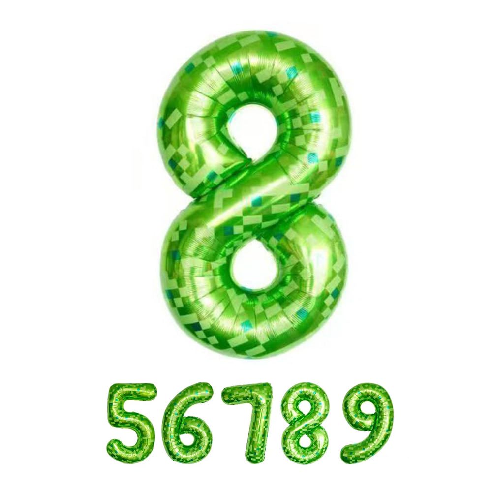 TUMEYET Cartoon Green Pixel Miner Birthday Balloons – 40-Inch Letter & Number Banner (8) for Party Decorations