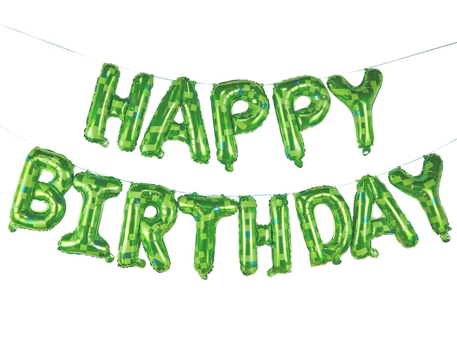TUMEYET Cartoon Green Pixel Miner Birthday Balloons – 16 Inch Letters & Numbers Banner