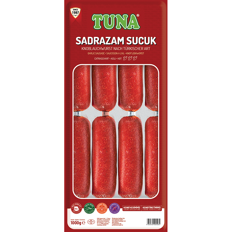 Tuna Sadrazam Sucuk Hot Turkish Garlic Sausage Pack 1000g