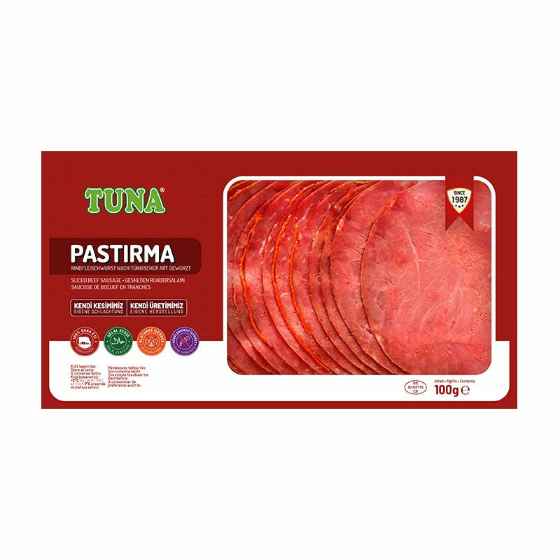 Tuna Sliced Beef Pastirma Halal Cured Meat Pack 100g