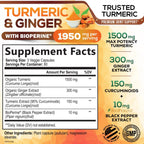 Turmeric Curcumin 1950mg – 95% Curcuminoids, Organic Turmeric & Ginger, BioPerine | 240 Capsules