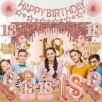 Turypaty 18th Birthday Decorations for Girls - Pink Rose Gold Banner, Balloons & Centerpieces