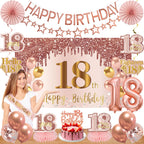 Turypaty 18th Birthday Decorations for Girls - Pink Rose Gold Banner, Balloons & Centerpieces