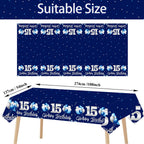 Turypaty 3 Pack Blue Silver 15th Birthday Tablecloth for Boys Navy Rectangle Table Cover