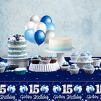 Turypaty 3 Pack Blue Silver 15th Birthday Tablecloth for Boys Navy Rectangle Table Cover