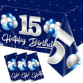 Turypaty 3 Pack Blue Silver 15th Birthday Tablecloth for Boys Navy Rectangle Table Cover