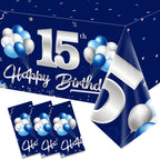 Turypaty 3 Pack Blue Silver 15th Birthday Tablecloth for Boys Navy Rectangle Table Cover
