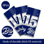 Turypaty 3 Pack Blue Silver 15th Birthday Tablecloth for Boys Navy Rectangle Table Cover