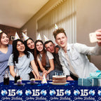 Turypaty 3 Pack Blue Silver 15th Birthday Tablecloth for Boys Navy Rectangle Table Cover