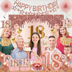 Turypaty 18th Birthday Decorations for Girls - Pink Rose Gold Banner, Balloons & Centerpieces