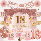 Turypaty 18th Birthday Decorations for Girls - Pink Rose Gold Banner, Balloons & Centerpieces