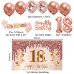 Turypaty 18th Birthday Decorations for Girls - Pink Rose Gold Banner, Balloons & Centerpieces