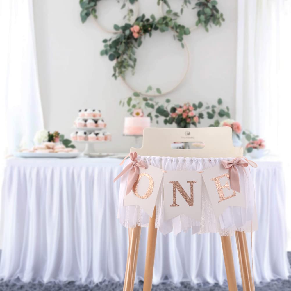 TUTOTU Rose Gold Blush & White 1st Birthday Banner - Highchair Decor