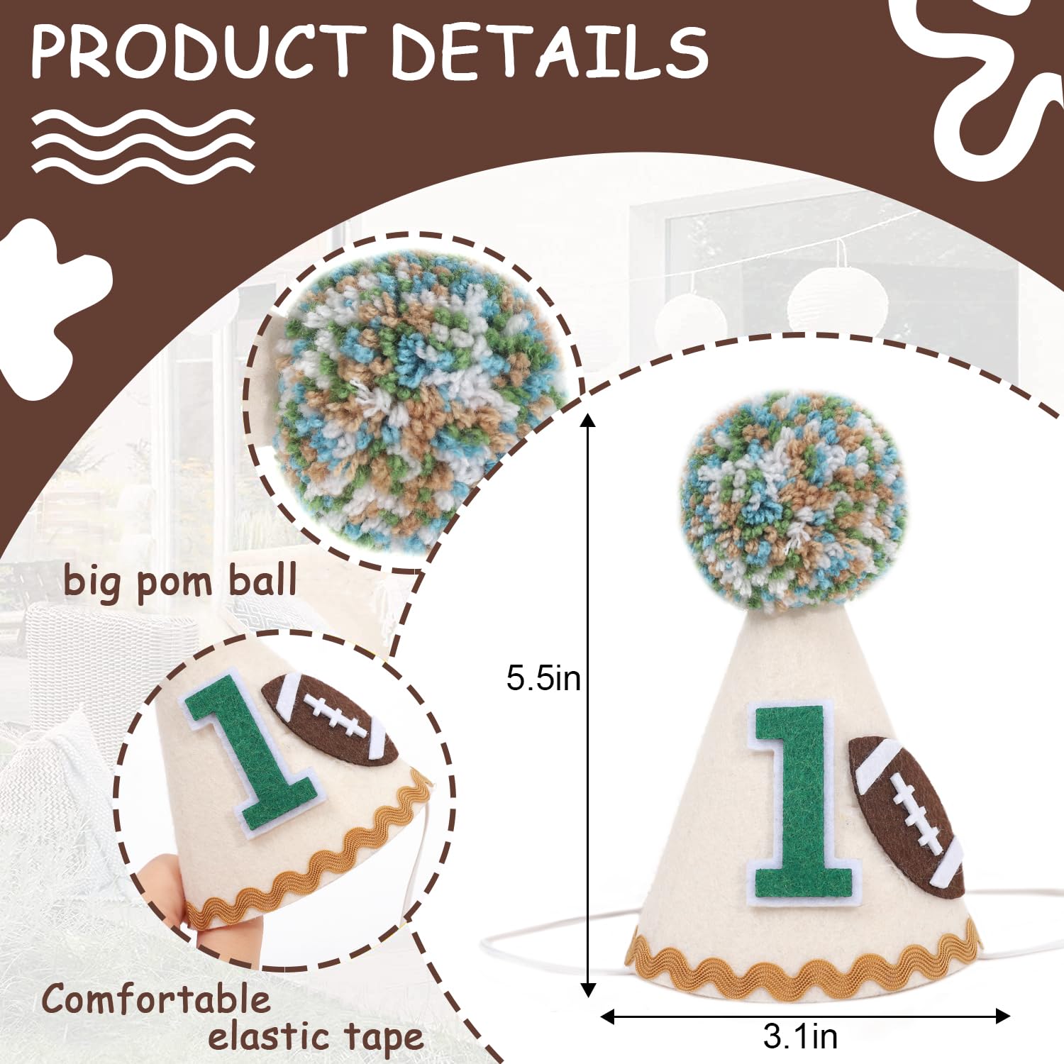 TUTOTU 1st Birthday Football Party Hat – Boys Birthday Decorations, Sports Themed Baby Shower Decor