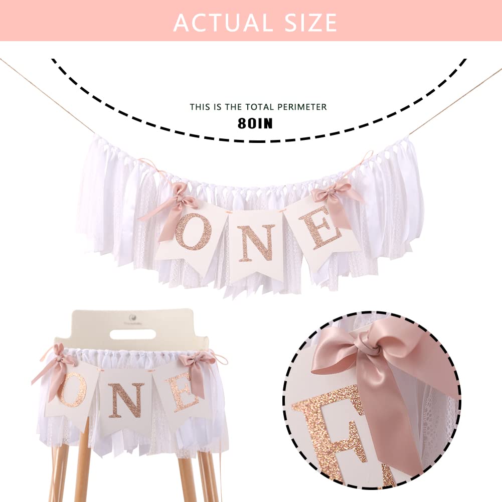 TUTOTU Rose Gold Blush & White 1st Birthday Banner - Highchair Decor
