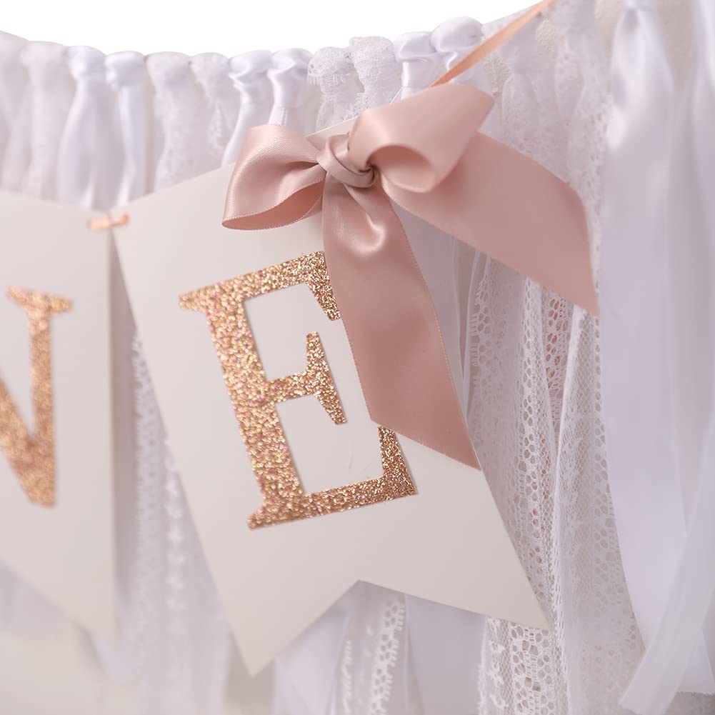 TUTOTU Rose Gold Blush & White 1st Birthday Banner - Highchair Decor