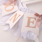 TUTOTU Rose Gold Blush & White 1st Birthday Banner - Highchair Decor