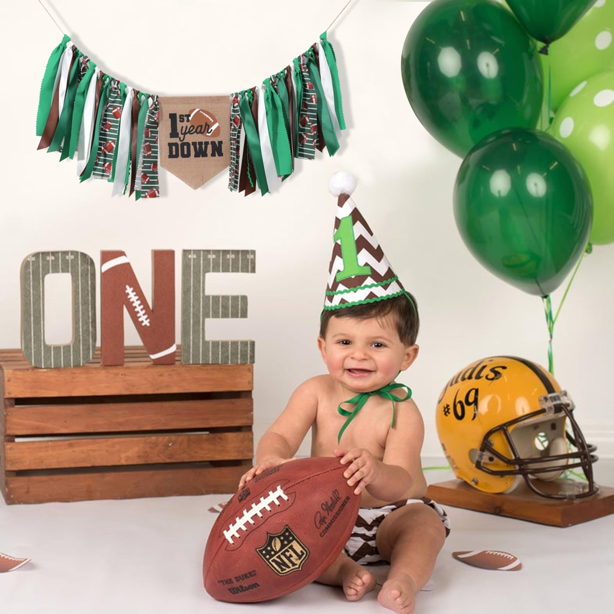 TUTOTU Football 1st Year Down Birthday High Chair Banner – First Birthday Decor for Baby Boy