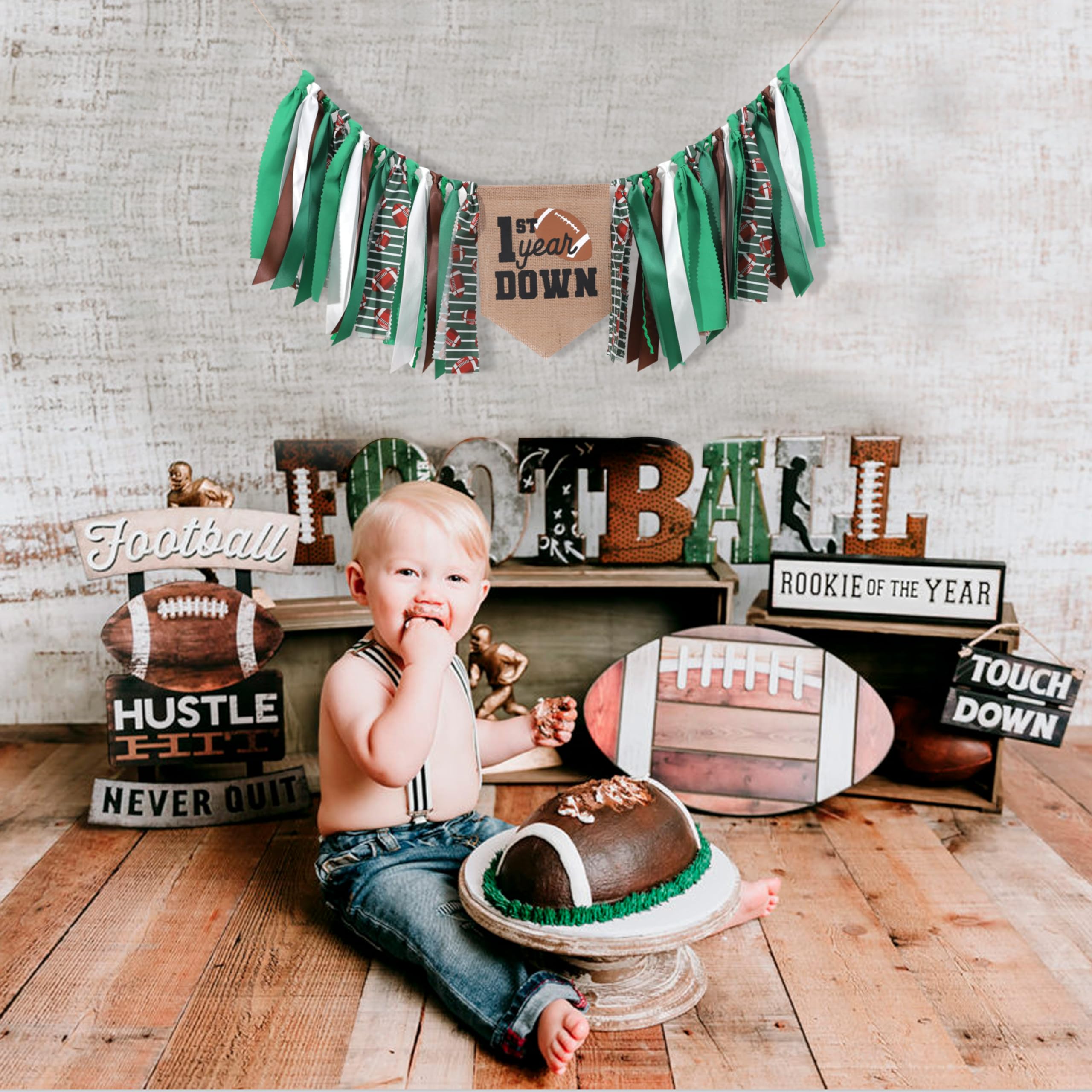 TUTOTU Football 1st Year Down Birthday High Chair Banner – First Birthday Decor for Baby Boy