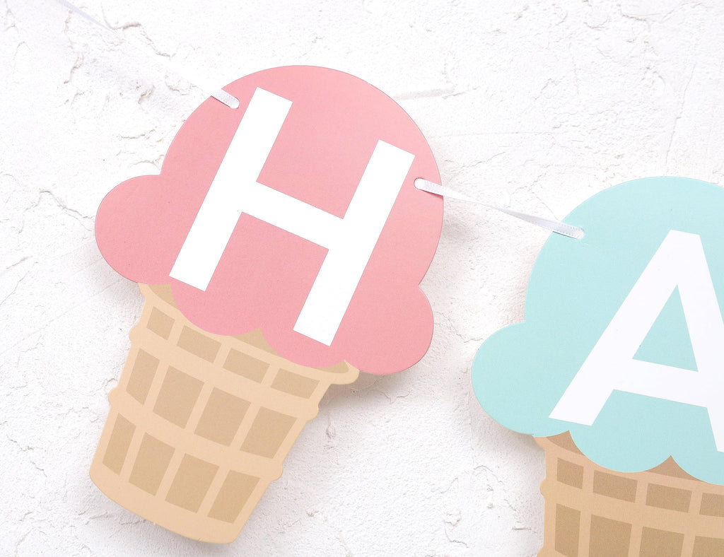 TUTOTU Ice Cream Happy Birthday Banner | Ice Cream Party Decor & Photo Props