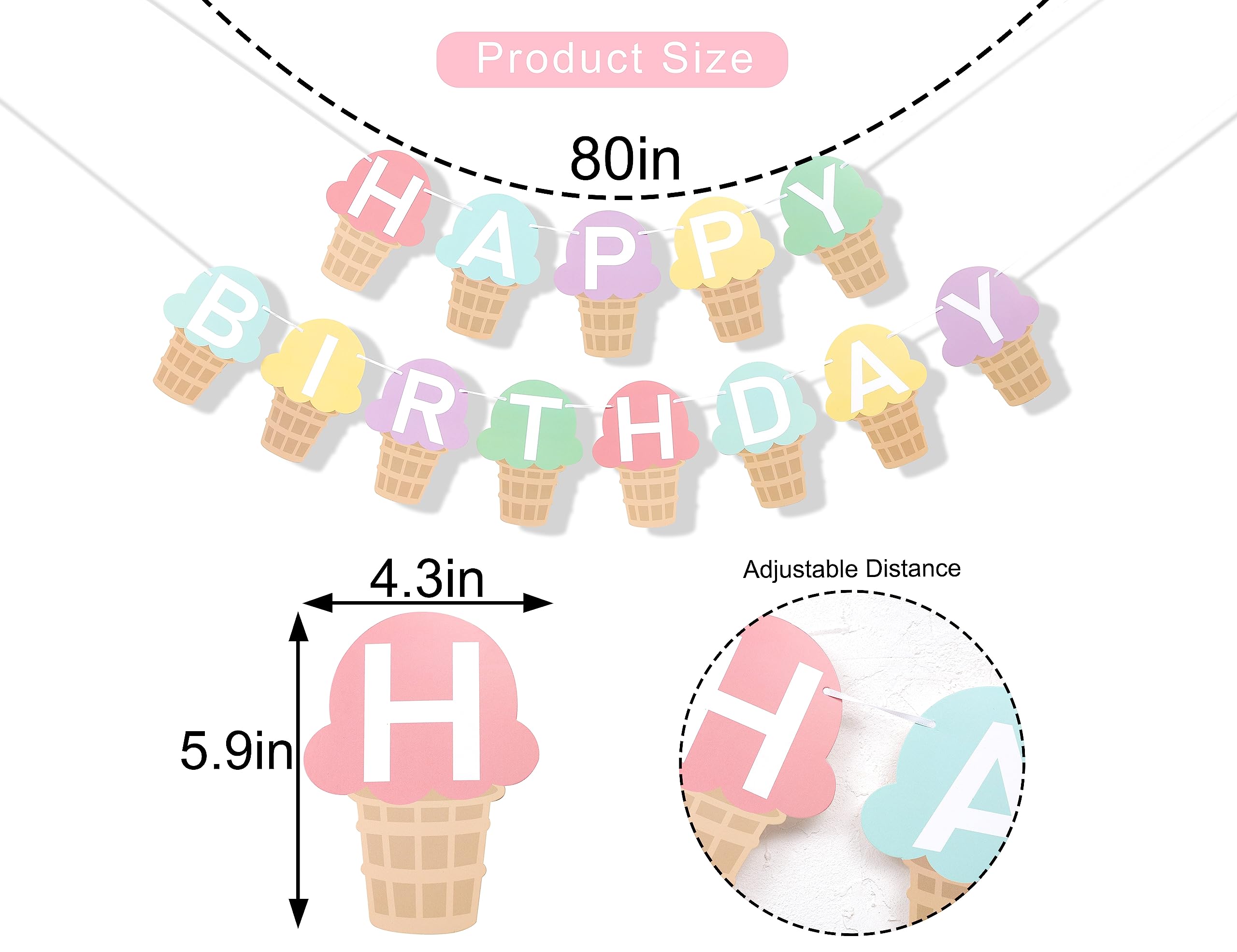 TUTOTU Ice Cream Happy Birthday Banner | Ice Cream Party Decor & Photo Props