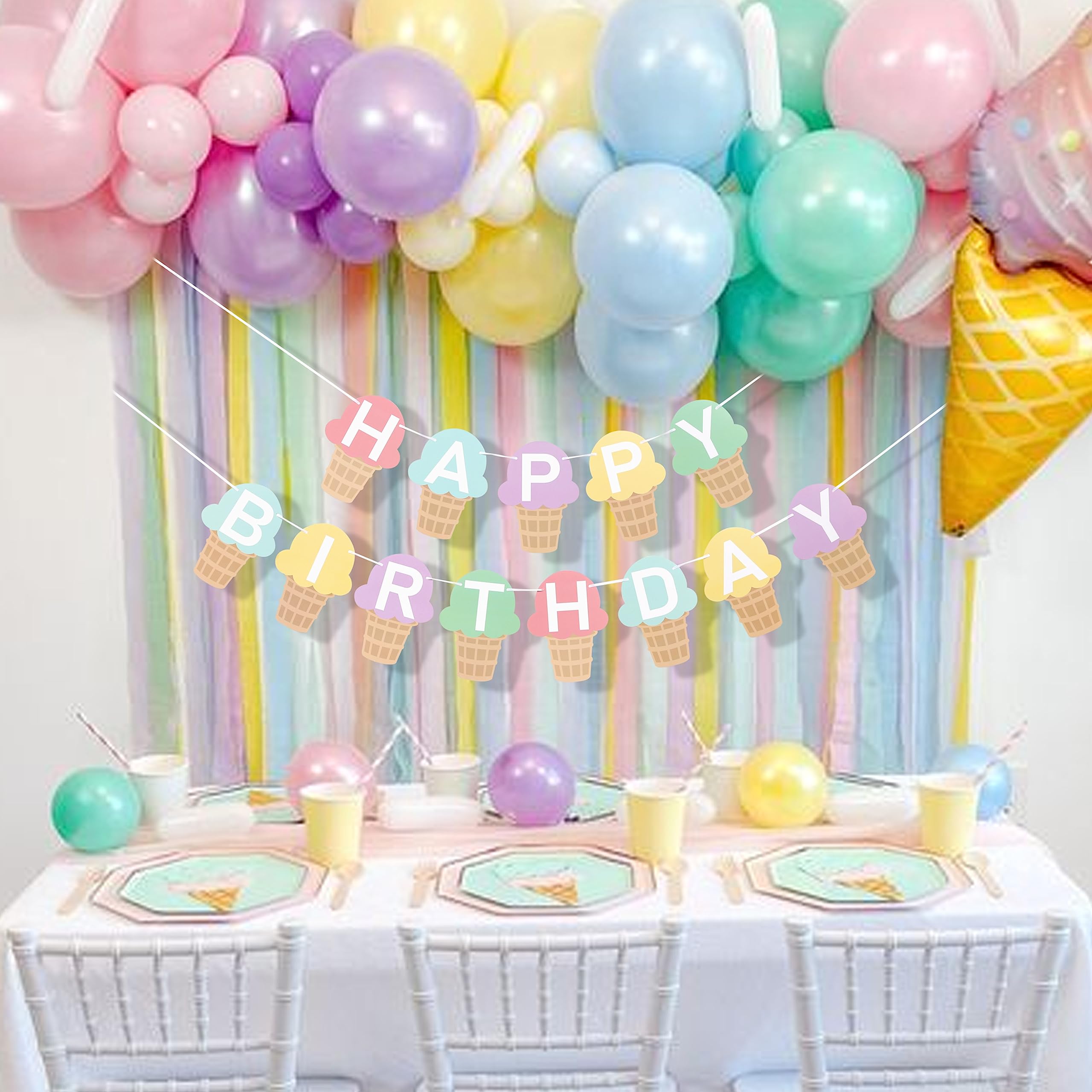 TUTOTU Ice Cream Happy Birthday Banner | Ice Cream Party Decor & Photo Props