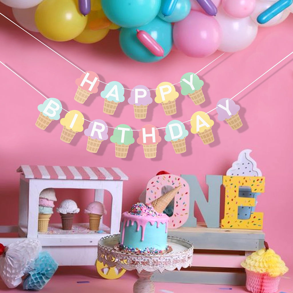 TUTOTU Ice Cream Happy Birthday Banner | Ice Cream Party Decor & Photo Props