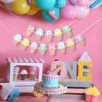 TUTOTU Ice Cream Happy Birthday Banner | Ice Cream Party Decor & Photo Props