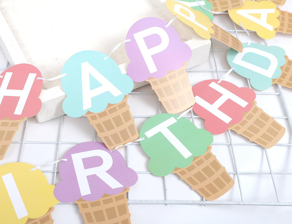 TUTOTU Ice Cream Happy Birthday Banner | Ice Cream Party Decor & Photo Props