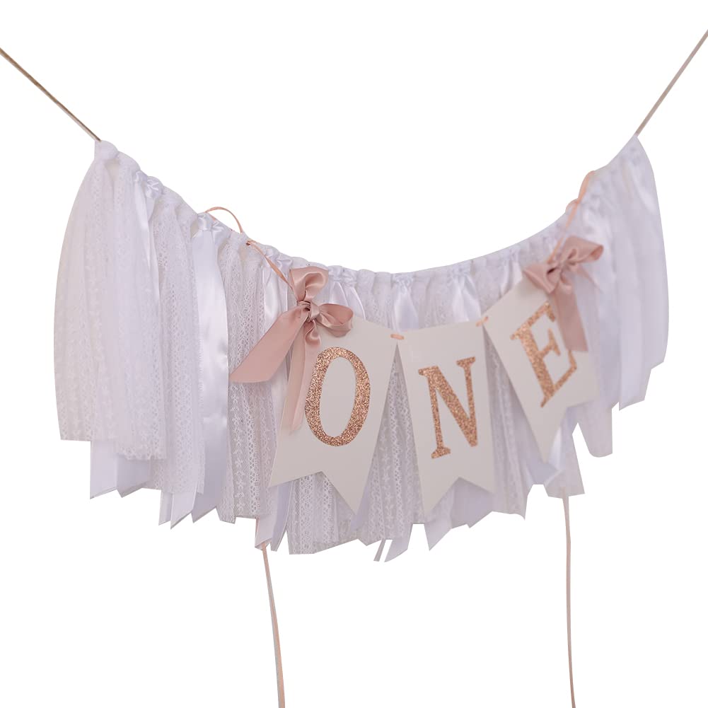 TUTOTU Rose Gold Blush & White 1st Birthday Banner - Highchair Decor