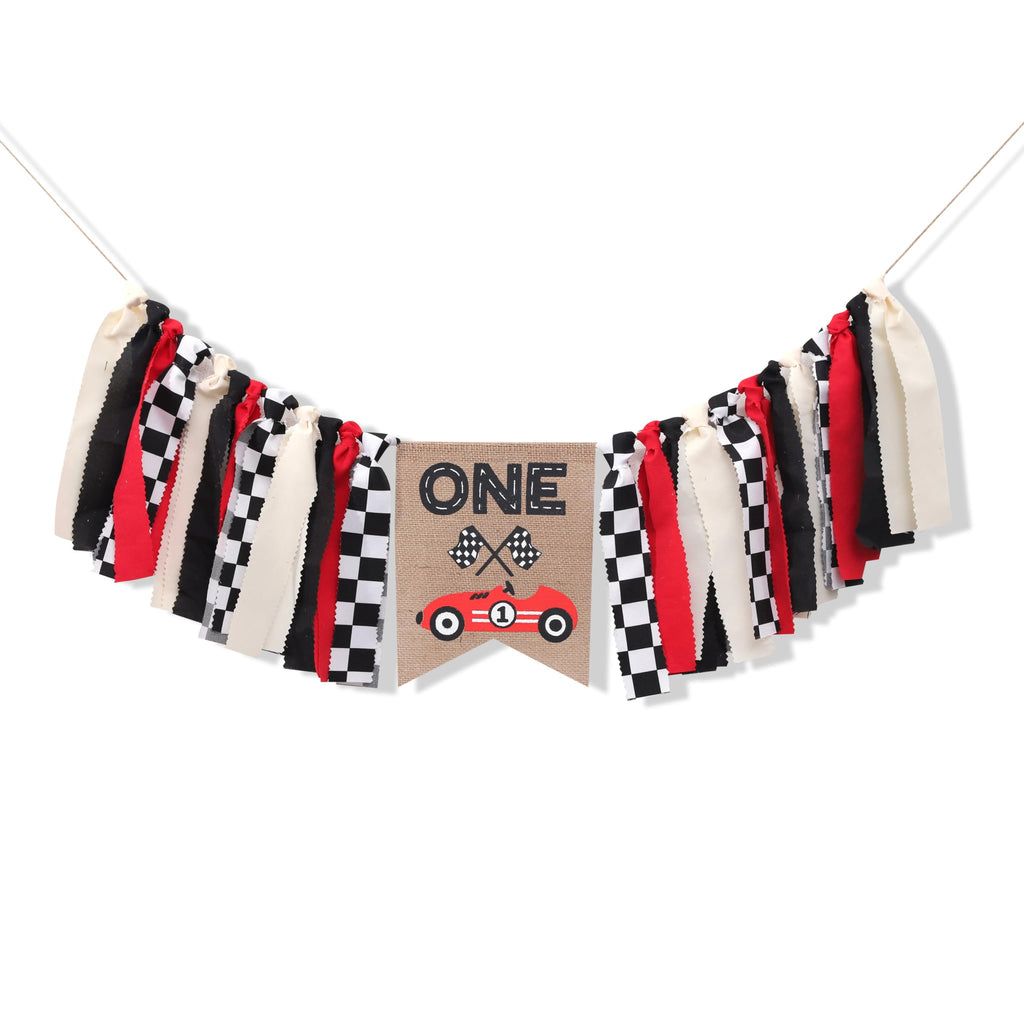 TUTOTU Race Car One High Chair Banner – 1st Birthday Party Decor, Racing Theme