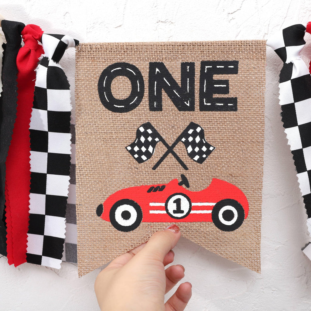 TUTOTU Race Car One High Chair Banner – 1st Birthday Party Decor, Racing Theme