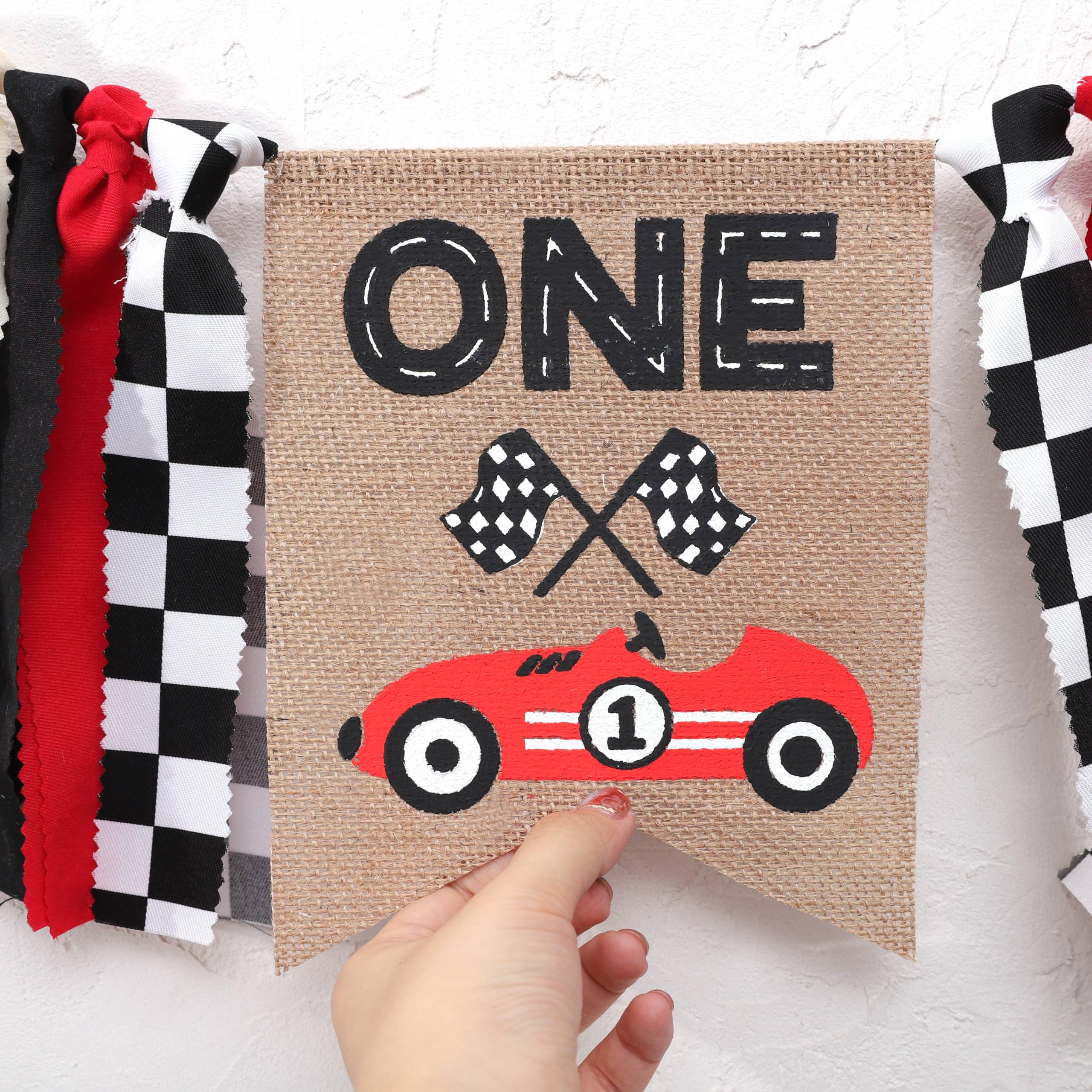 TUTOTU Race Car One High Chair Banner – 1st Birthday Party Decor, Racing Theme