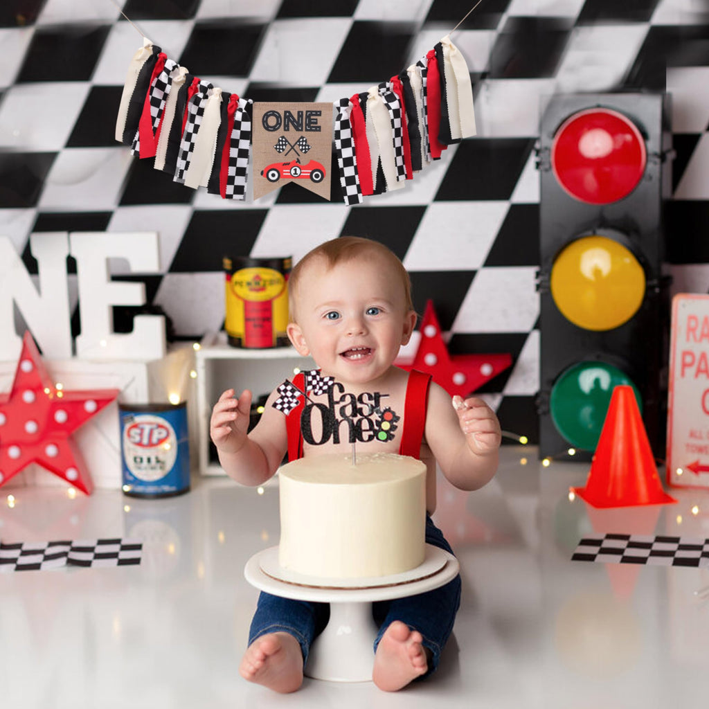 TUTOTU Race Car One High Chair Banner – 1st Birthday Party Decor, Racing Theme