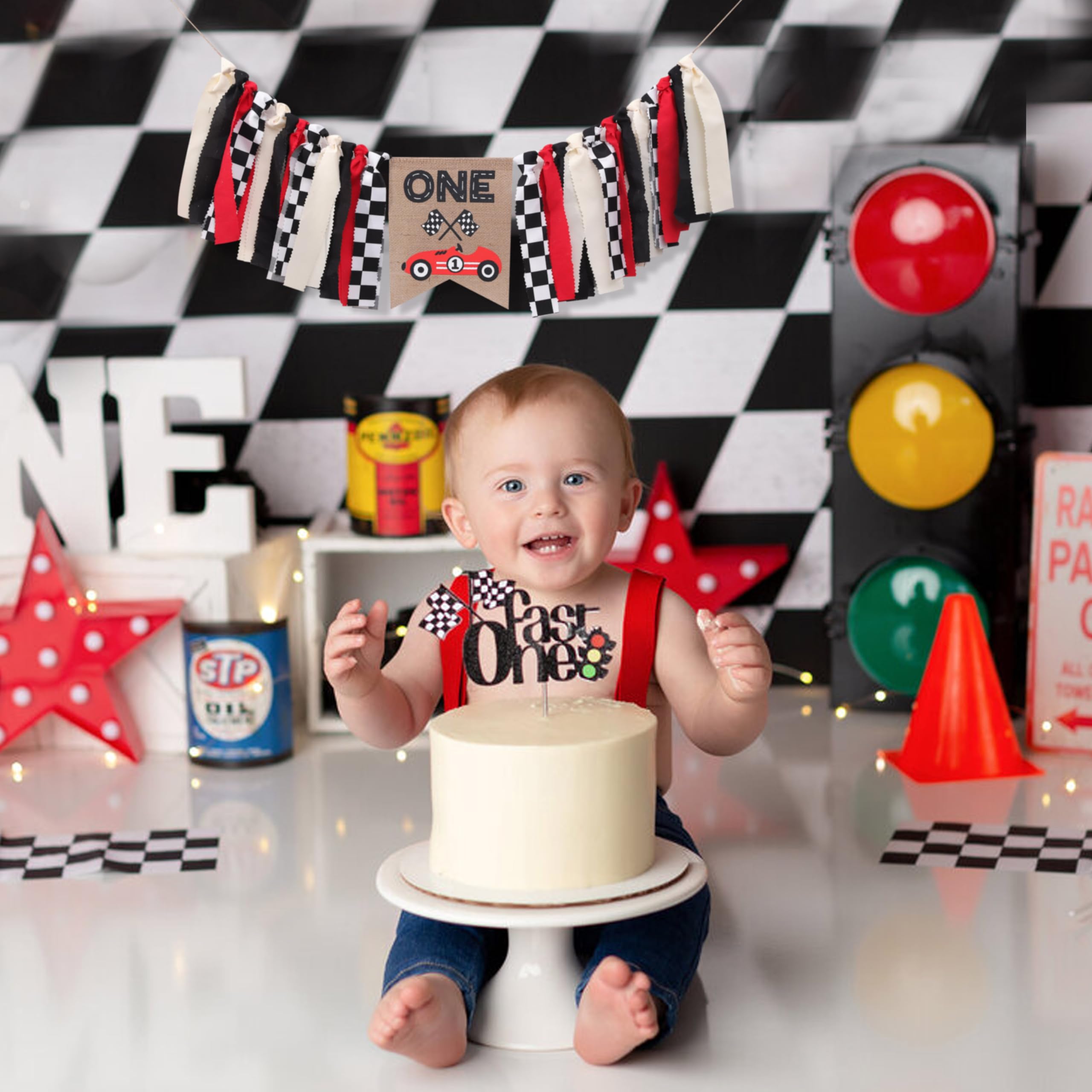 TUTOTU Race Car One High Chair Banner – 1st Birthday Party Decor, Racing Theme