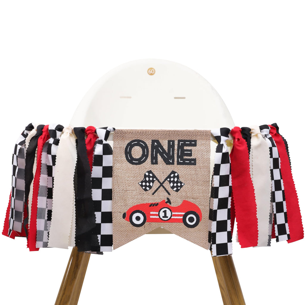 TUTOTU Race Car One High Chair Banner – 1st Birthday Party Decor, Racing Theme