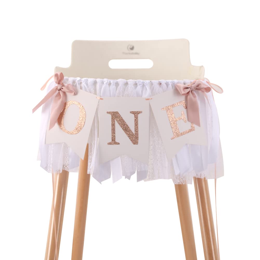 TUTOTU Rose Gold Blush & White 1st Birthday Banner - Highchair Decor