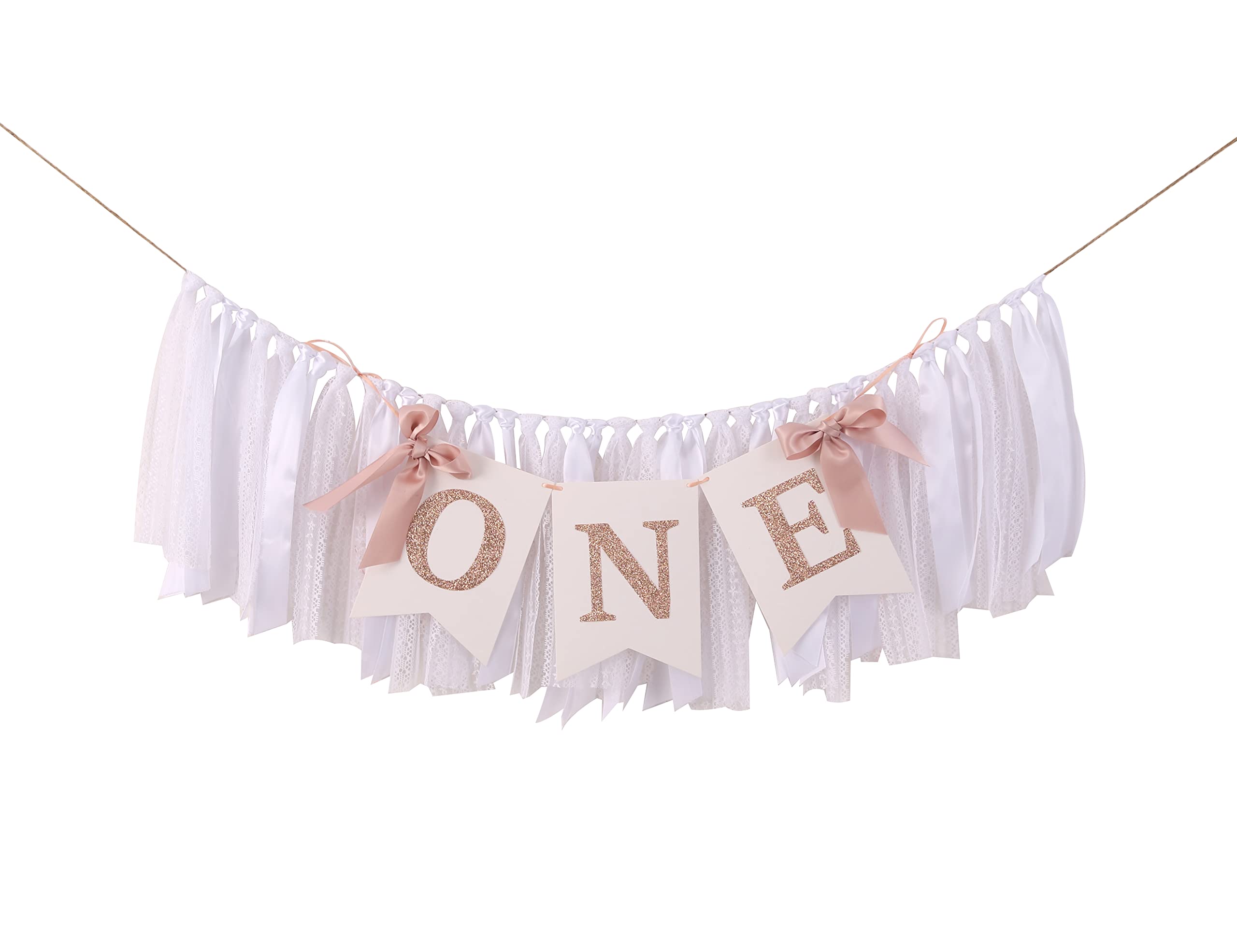 TUTOTU Rose Gold Blush & White 1st Birthday Banner - Highchair Decor