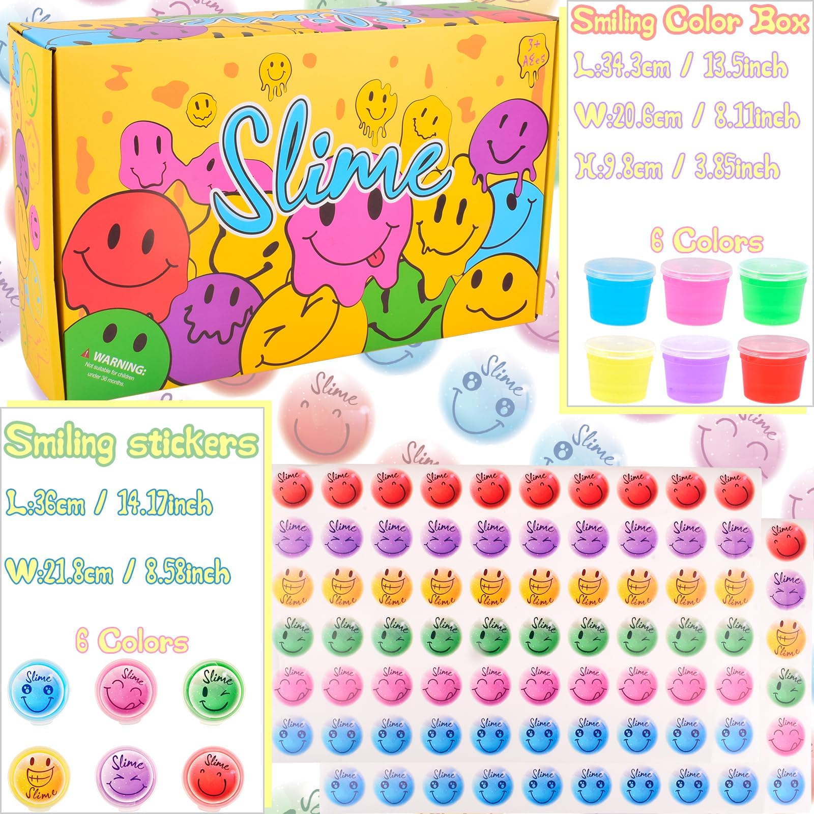 Tuupowana 120-Pack Clear Crystal Slime Kit – Smiling Slime Colors for Kids, Classroom & Party Supplies