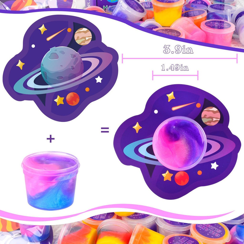 Tuupowana 30-Pack Valentines Day Gift Cards with Galaxy Slime – Kids Party Favors & Classroom Prizes