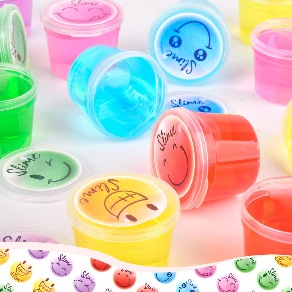 Tuupowana 120-Pack Clear Crystal Slime Kit – Smiling Slime Colors for Kids, Classroom & Party Supplies