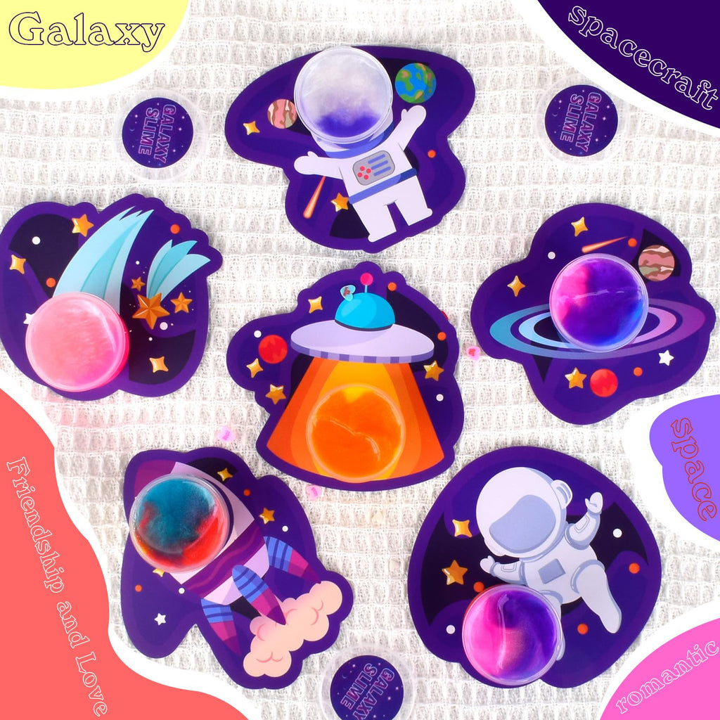 Tuupowana 30-Pack Valentines Day Gift Cards with Galaxy Slime – Kids Party Favors & Classroom Prizes