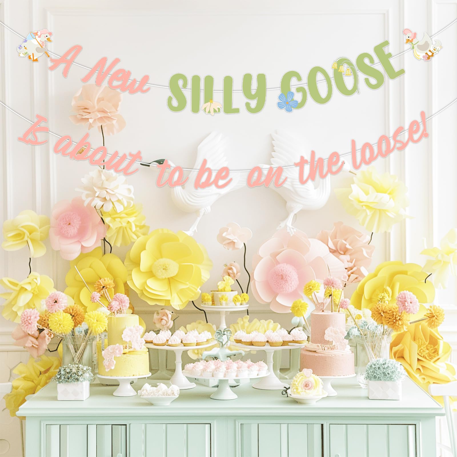 Two Wild Silly Goose Baby Shower Banner – Pink Floral Decor