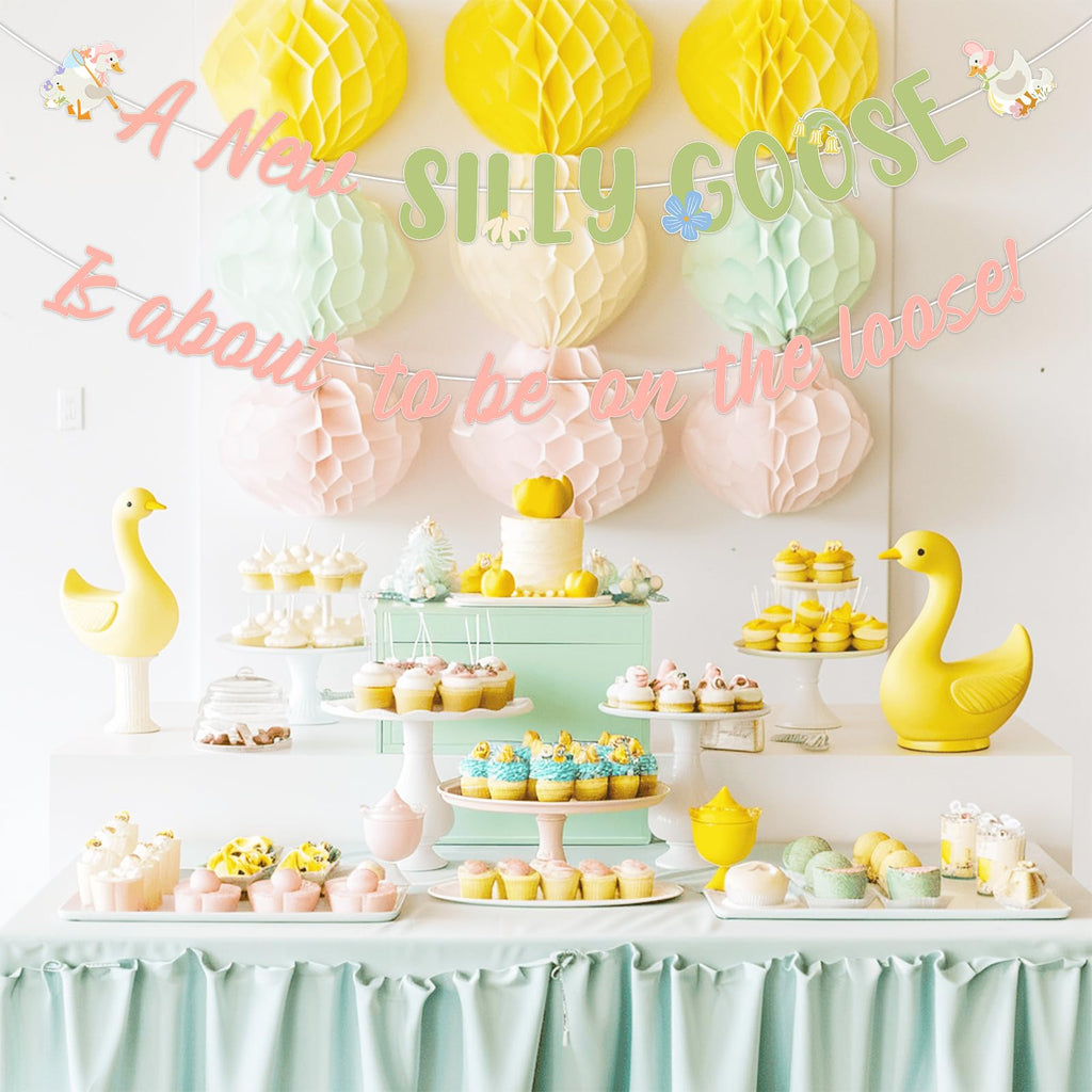 Two Wild Silly Goose Baby Shower Banner – Pink Floral Decor