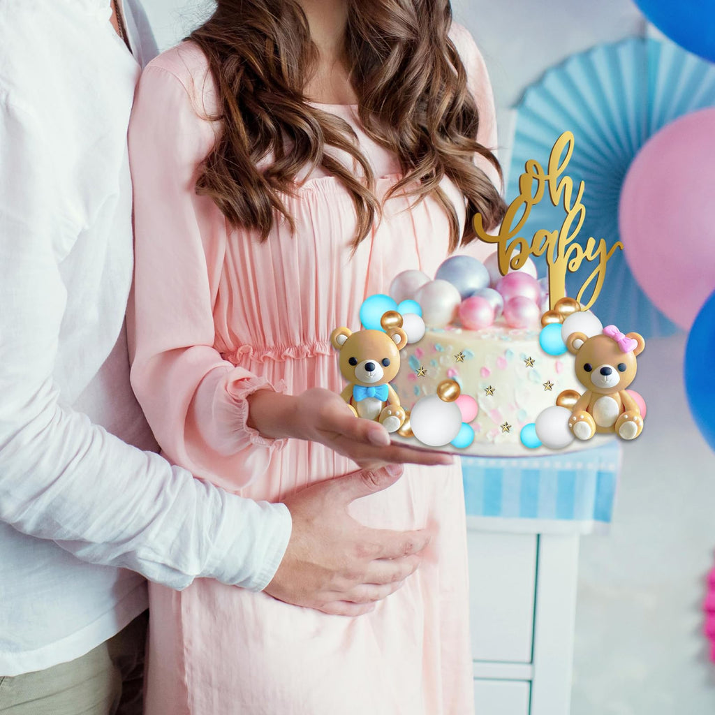 TxscOxwP1 38-Piece Bear Cake Topper Set – Oh Baby Gender Reveal, Blue & Pink