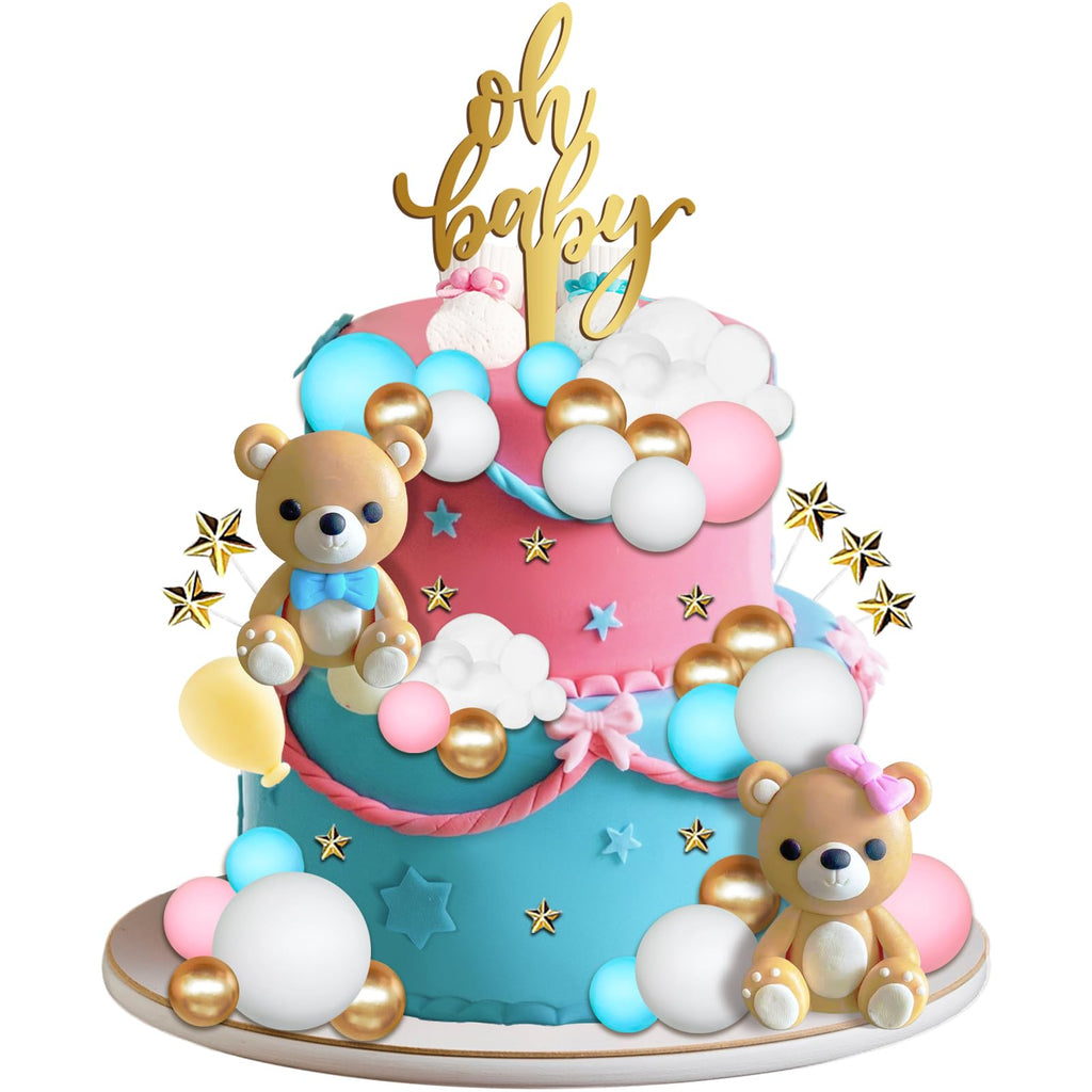 TxscOxwP1 38-Piece Bear Cake Topper Set – Oh Baby Gender Reveal, Blue & Pink