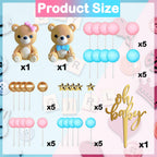 TxscOxwP1 38-Piece Bear Cake Topper Set – Oh Baby Gender Reveal, Blue & Pink
