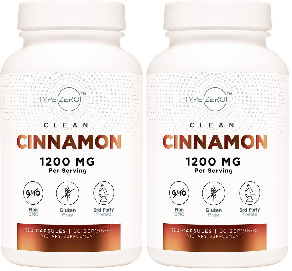 Type Zero Ceylon Cinnamon Capsules 1200mg | 120 Capsules - Natural Non-GMO Gluten Free Organic Cinnamon Bark Supplement (Pack of 2)